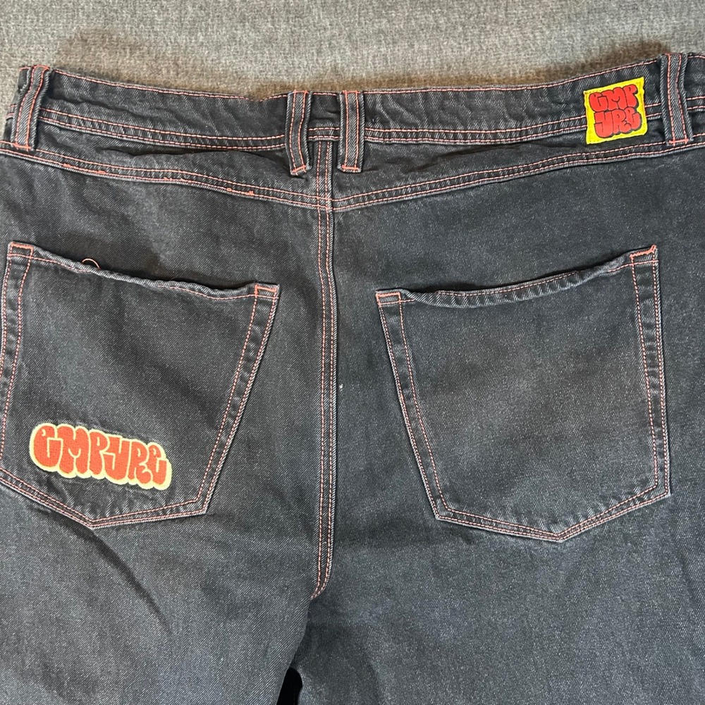 Empyre Skate Jeans Mens 38 Fits 39x28 Black Contrast Red Stitch Baggy Wide Leg - Picture 5 of 7